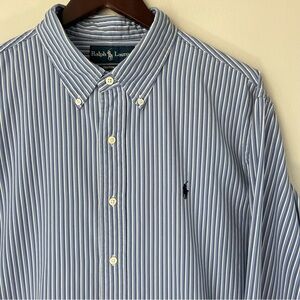 VTG Polo Ralph Lauren Mens XL Blue White Striped Button-Down LS Shirt Custom Fit
